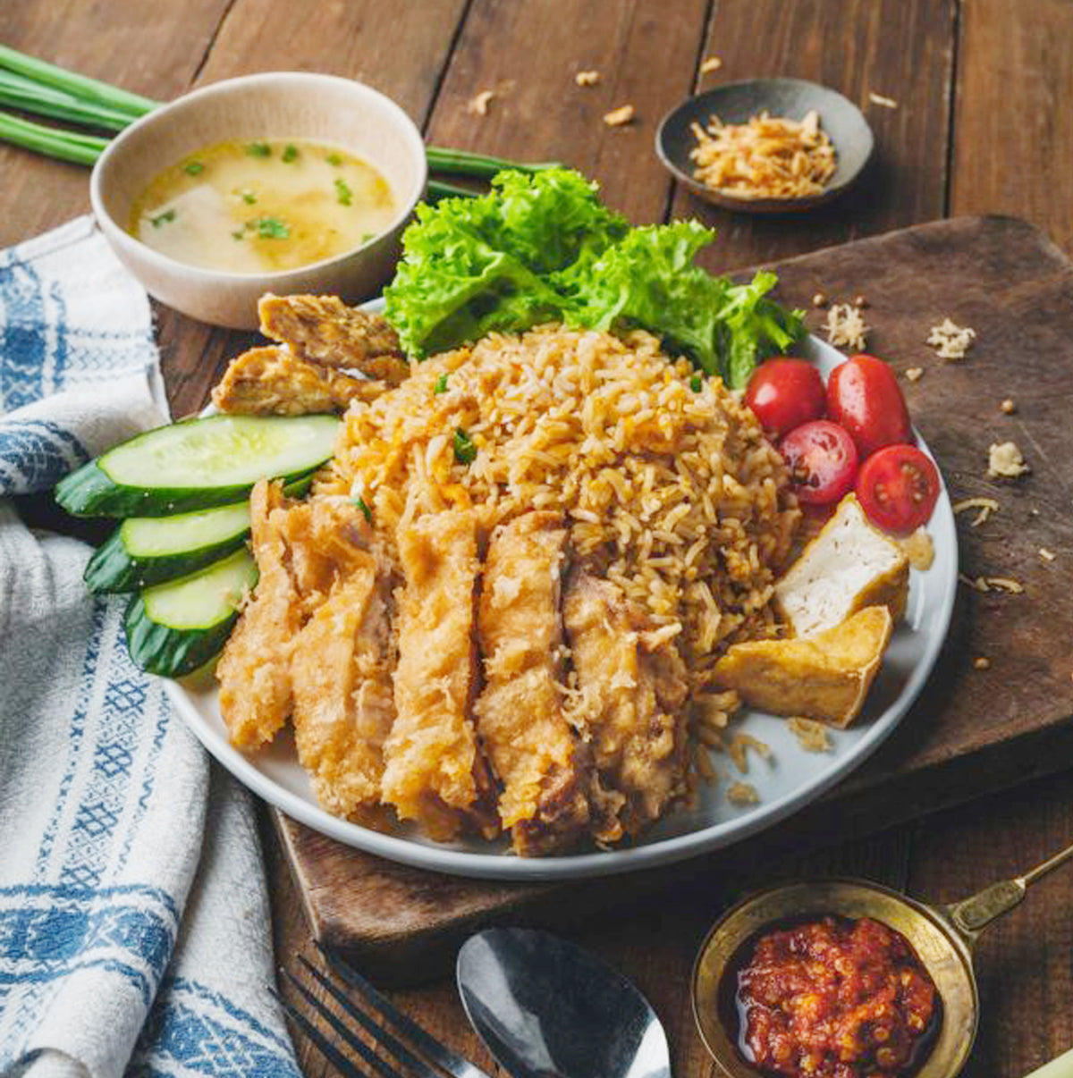Nasi Goreng Ayam Boneless Penyet/Smashed Boneless Chicken Fried Rice