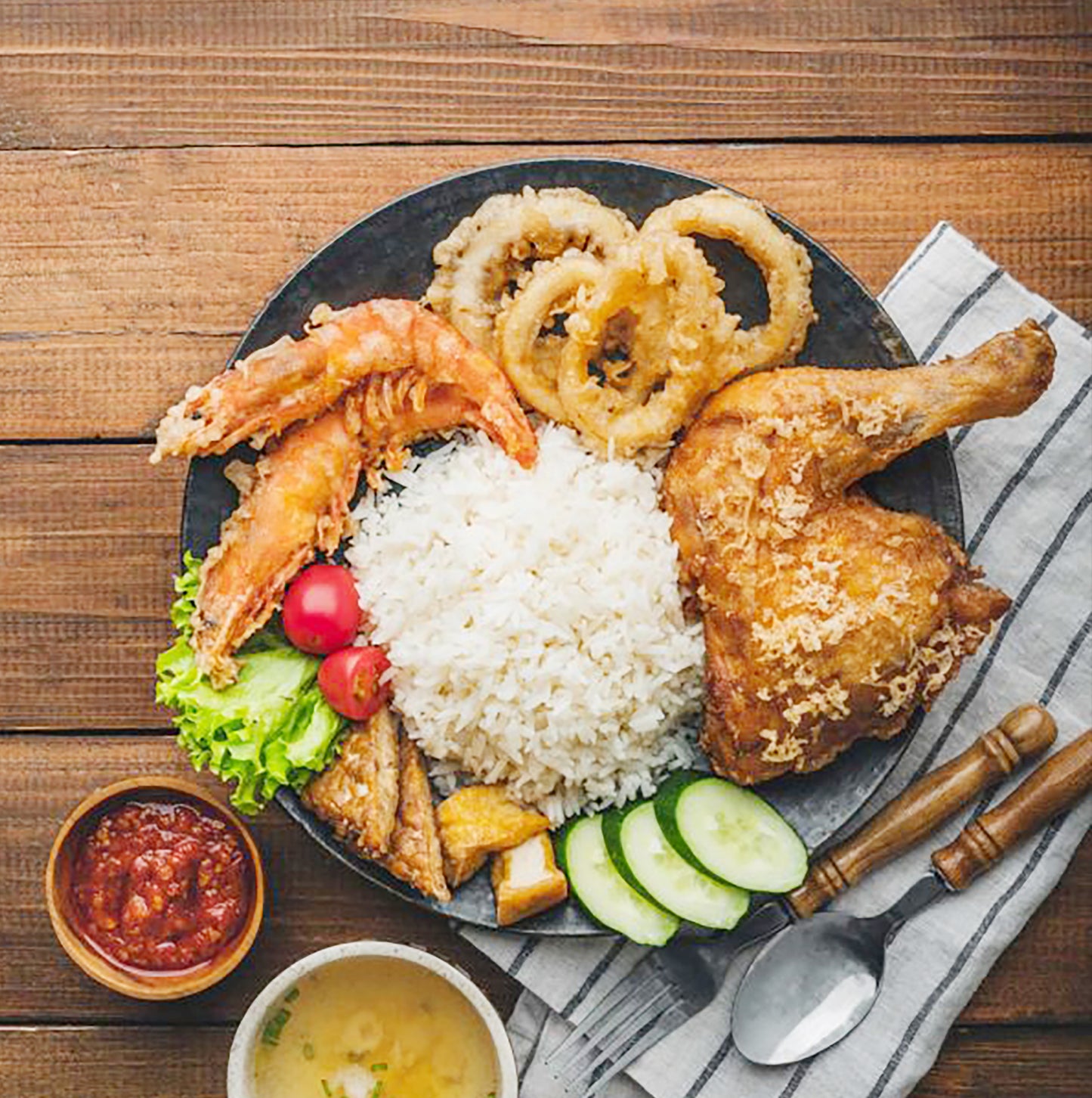 Nasi Combo Penyet U.S.A/Smashed Combo U.S.A Rice