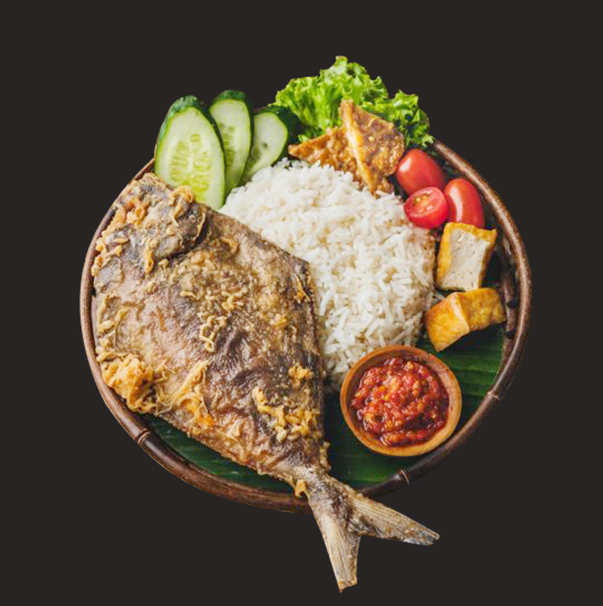 Nasi Ikan Bawal Penyet/Smashed Fried Pomfret Rice