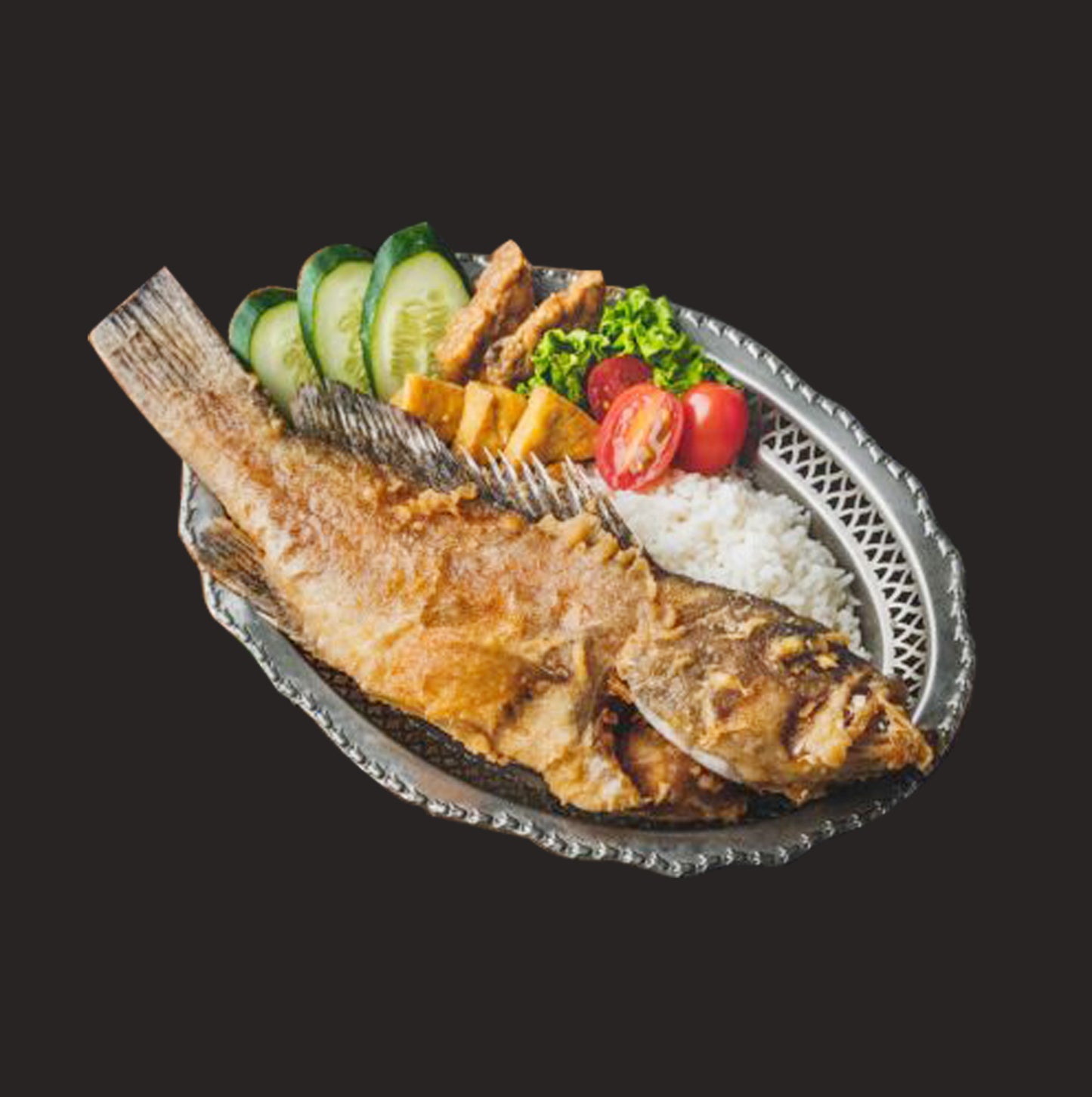 Nasi Ikan Kerapu Penyet/Smashed Fried Grouper Fish Rice
